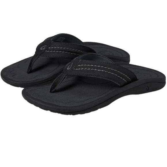 Olukai Black Hokua Flip Flop Sandals - Picture 11 of 11
